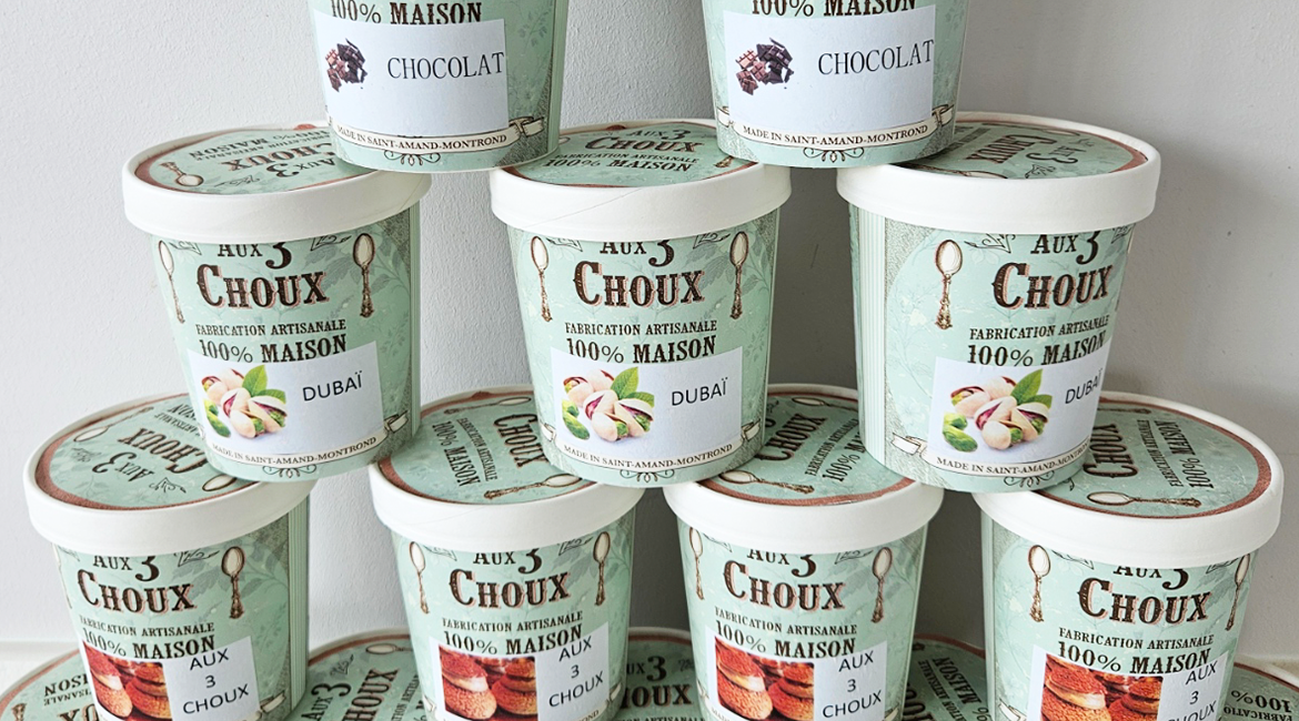 photo des pots de glaces de la maison aux 3 choux
