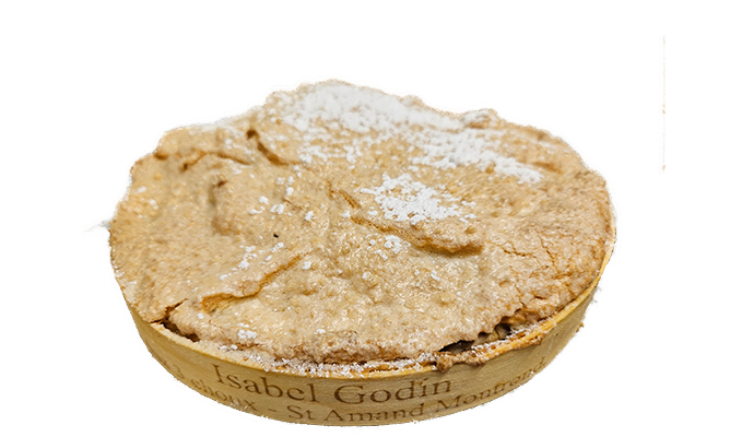 Gâteau Isabel Godin créé par le chef des Aux 3 Choux à Saint-Amand-Montrond, pâtisserie à base de pâte sablée, chocolat, banane et macaronnade.